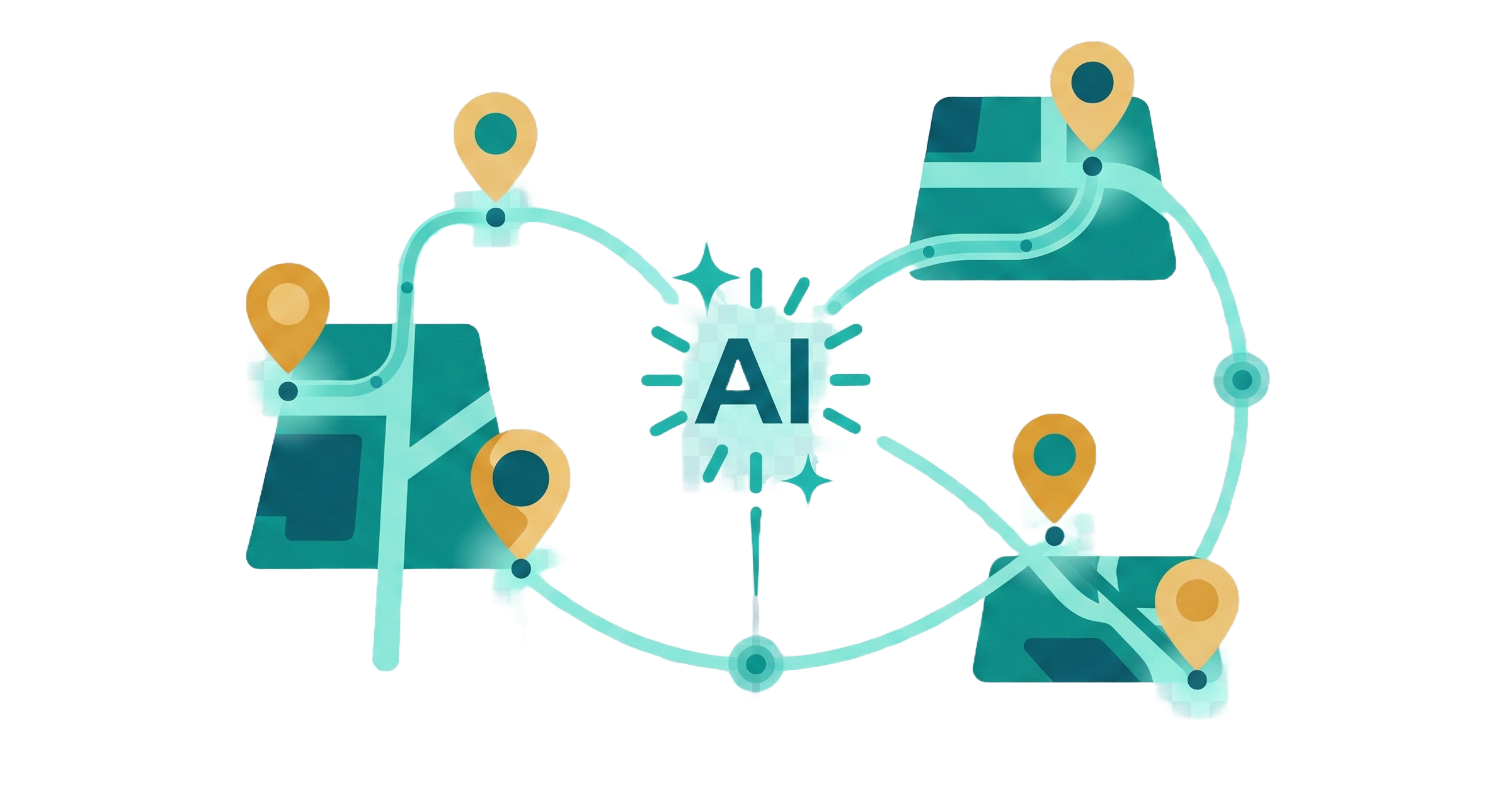 AI łączące pinezki ścieżkami na mapie